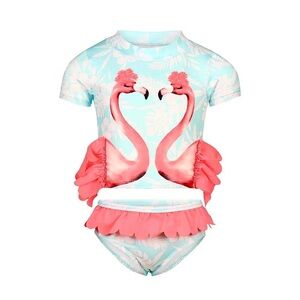 NWT Penelope Mack Toddler Girls Flamingo 3D Ruffle Rashguard 2 Piece UV 2T GA3